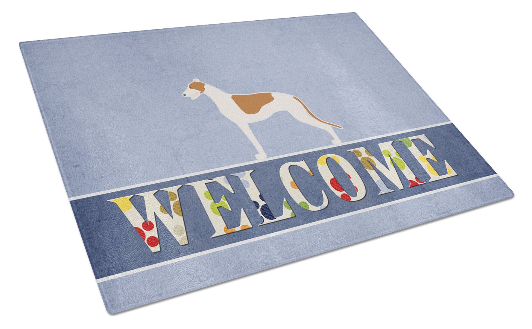 Greyhound Welcome Cutting Board Tempered Glass Kitchen Cutting Surface, Heat Resistant Chopping, Non-Slip Feet, Food Prep & Serving