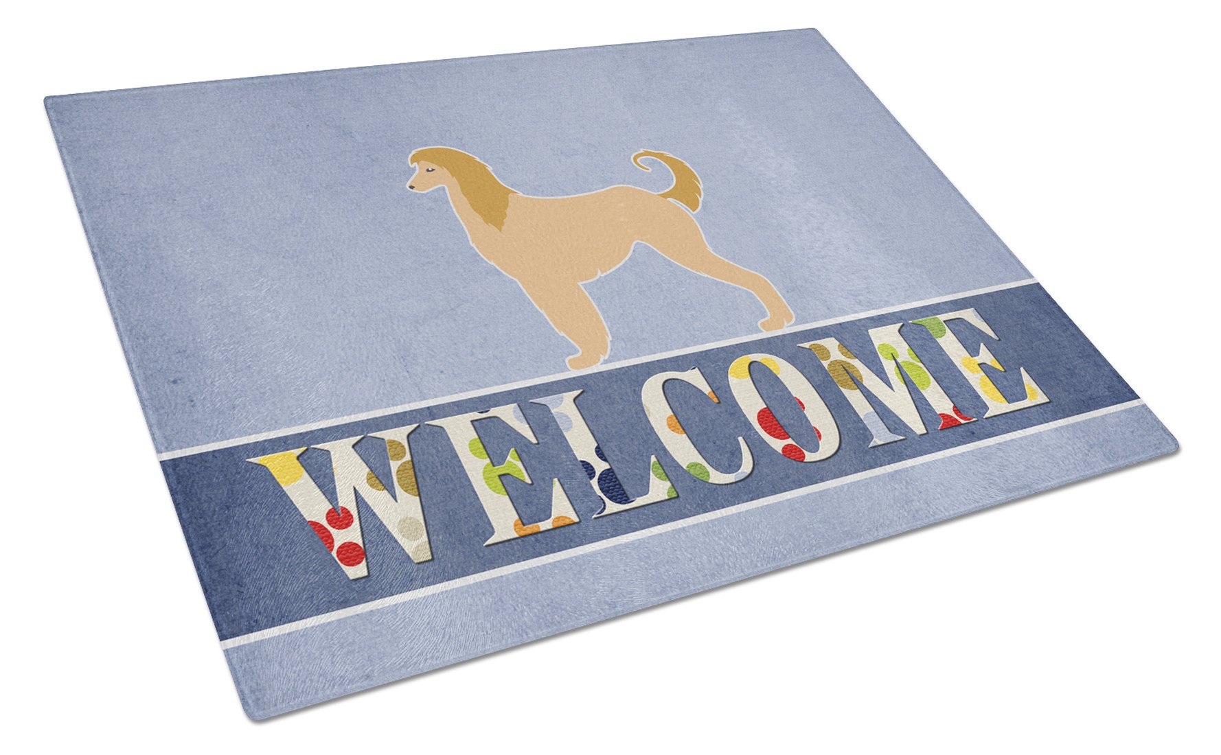 Afghan Hound Welcome Cutting Board Tempered Glass Kitchen Cutting Surface, Heat Resistant Chopping, Non-Slip Feet, Food Prep & Serving
