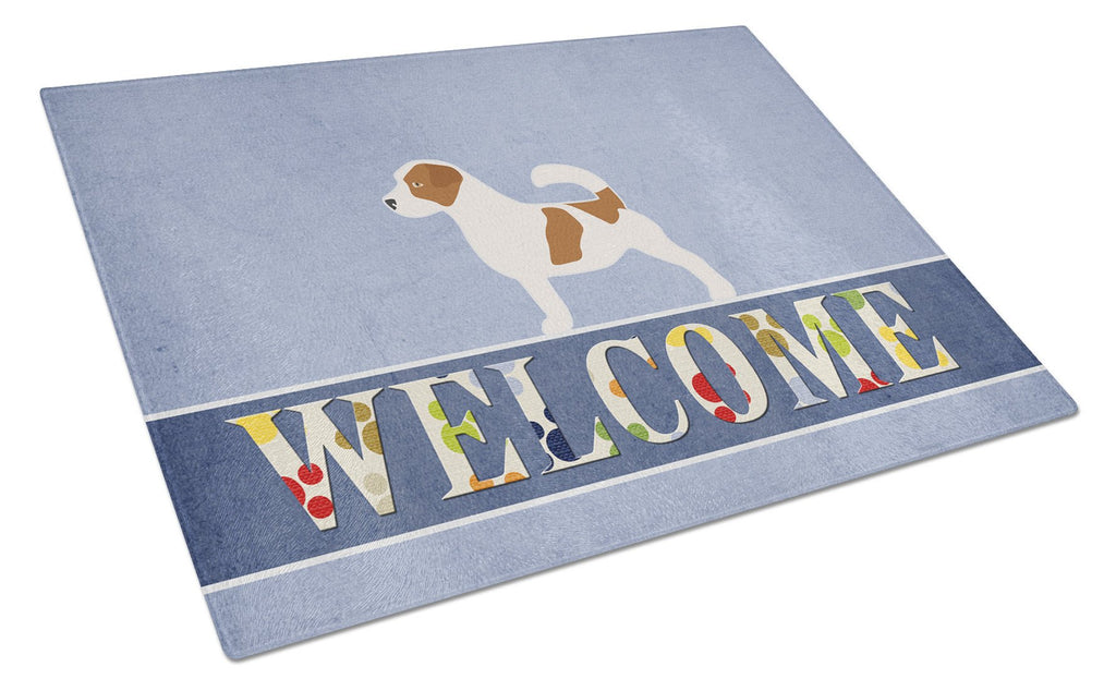 Jack Russell Terrier Welcome Cutting Board Tempered Glass Kitchen Cutting Surface, Heat Resistant Chopping, Non-Slip Feet, Food Prep & Serving