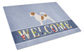 Jack Russell Terrier Welcome Cutting Board Tempered Glass Kitchen Cutting Surface, Heat Resistant Chopping, Non-Slip Feet, Food Prep & Serving