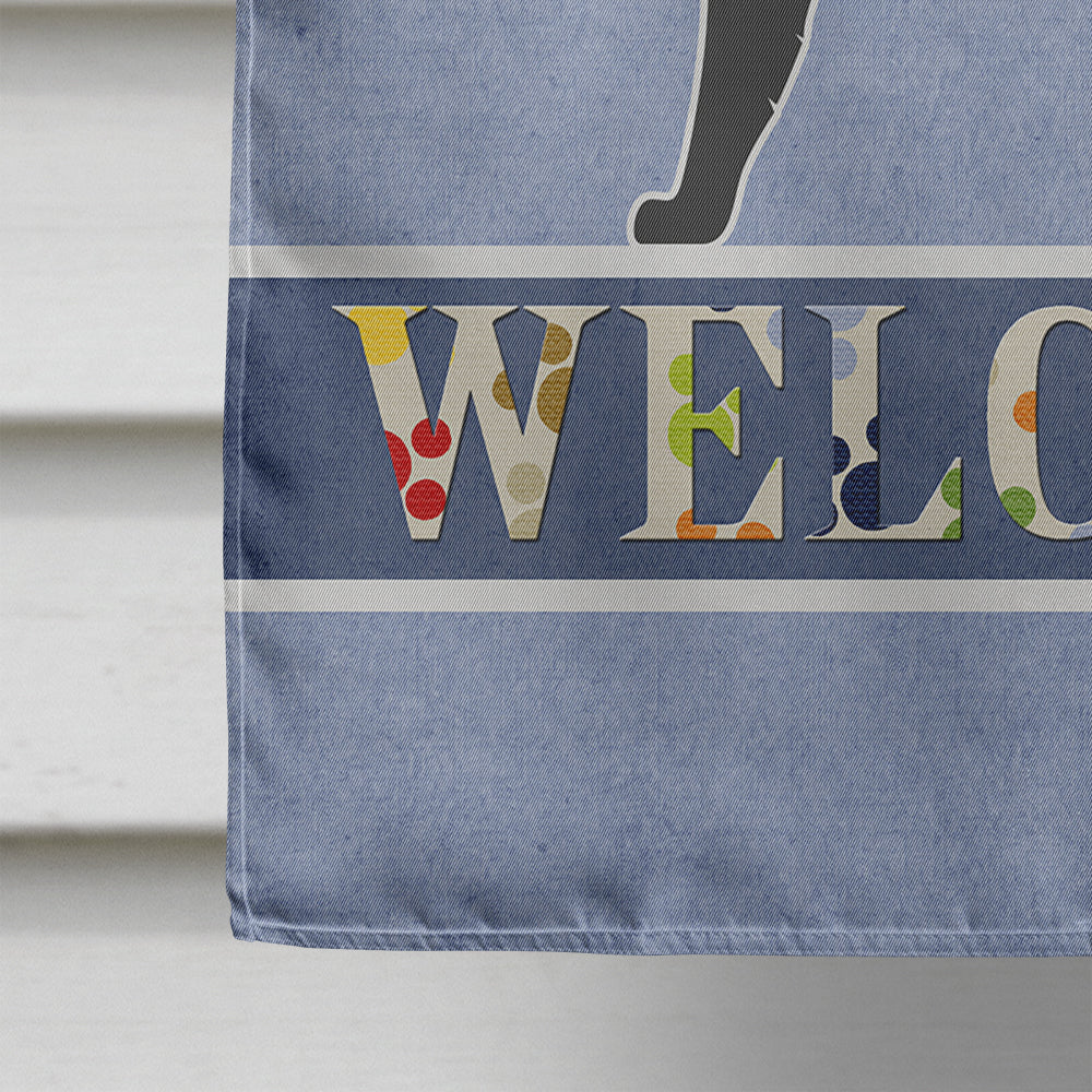 Black Labrador Retriever Welcome House Flag 28x40 Porch Sleeve Pole Decorative Outside Yard Banner Artwork Wall Hanging, Polyester