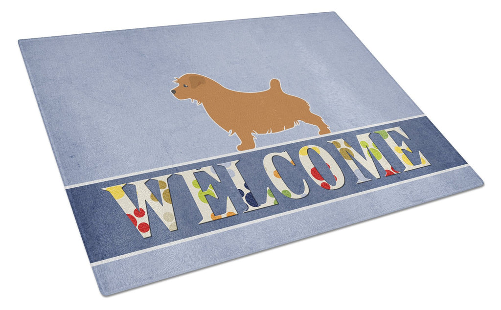 Norfolk Terrier Welcome Cutting Board Tempered Glass Kitchen Cutting Surface, Heat Resistant Chopping, Non-Slip Feet, Food Prep & Serving