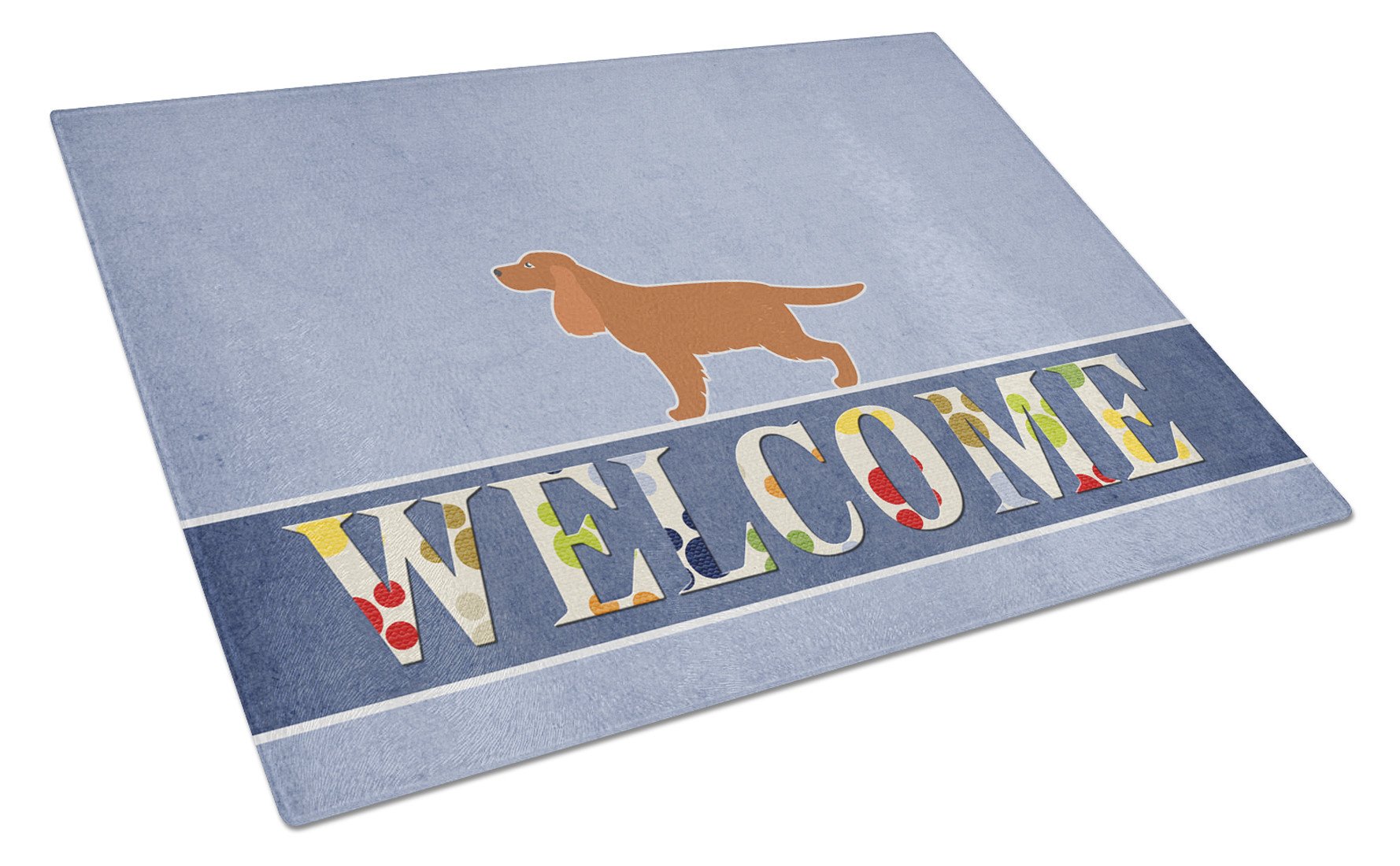 English Cocker Spaniel Welcome Cutting Board Tempered Glass Kitchen Cutting Surface, Heat Resistant Chopping, Non-Slip Feet, Food Prep & Serving