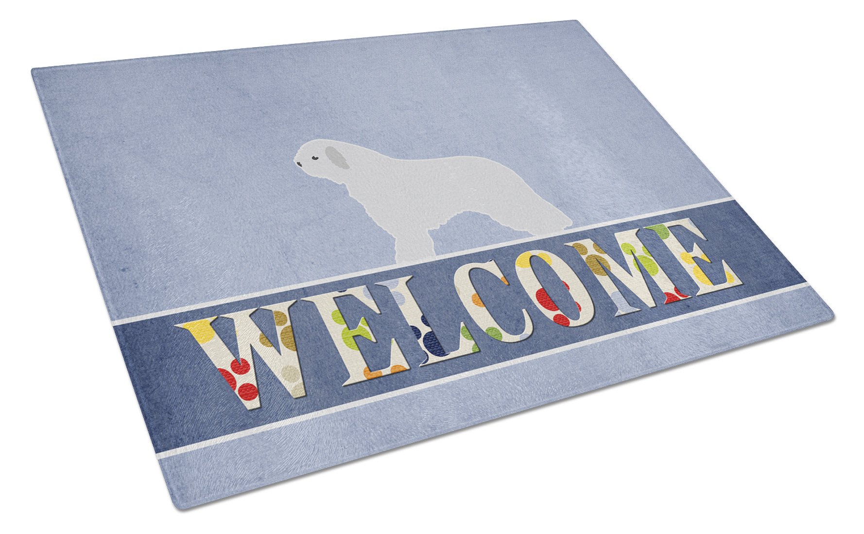 Spanish Water Dog Welcome Cutting Board Tempered Glass Kitchen Cutting Surface, Heat Resistant Chopping, Non-Slip Feet, Food Prep & Serving