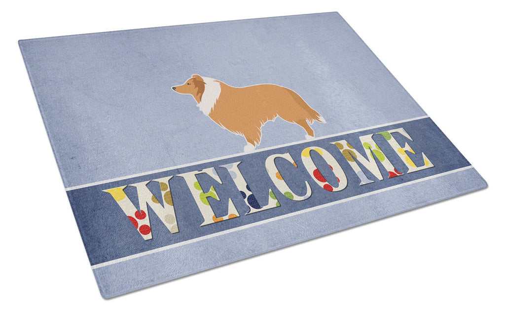 Collie Welcome Cutting Board Tempered Glass Kitchen Cutting Surface, Heat Resistant Chopping, Non-Slip Feet, Food Prep & Serving
