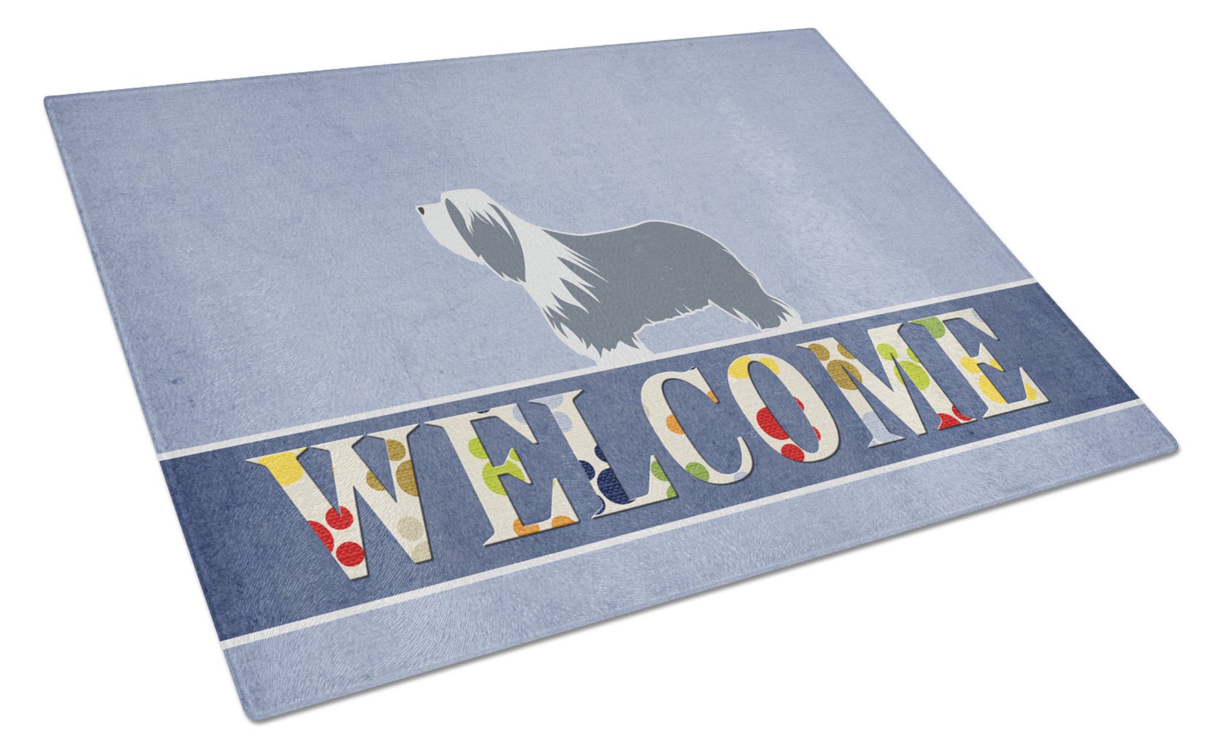 Bearded Collie Welcome Cutting Board Tempered Glass Kitchen Cutting Surface, Heat Resistant Chopping, Non-Slip Feet, Food Prep & Serving