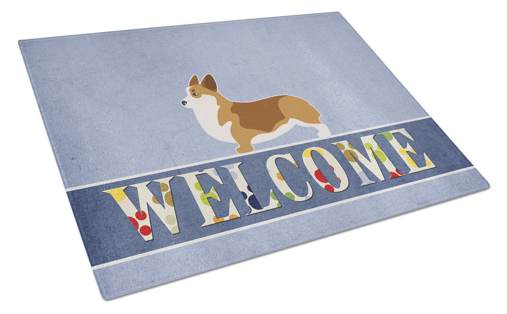 Corgi Welcome Cutting Board Tempered Glass Kitchen Cutting Surface, Heat Resistant Chopping, Non-Slip Feet, Food Prep & Serving