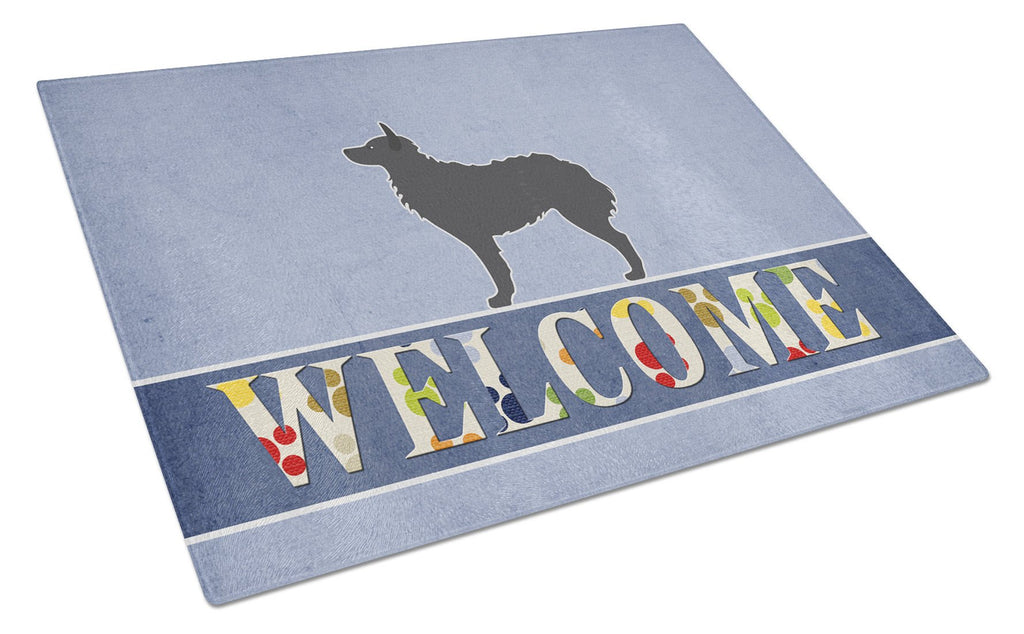 Croatian Sheepdog Welcome Cutting Board Tempered Glass Kitchen Cutting Surface, Heat Resistant Chopping, Non-Slip Feet, Food Prep & Serving