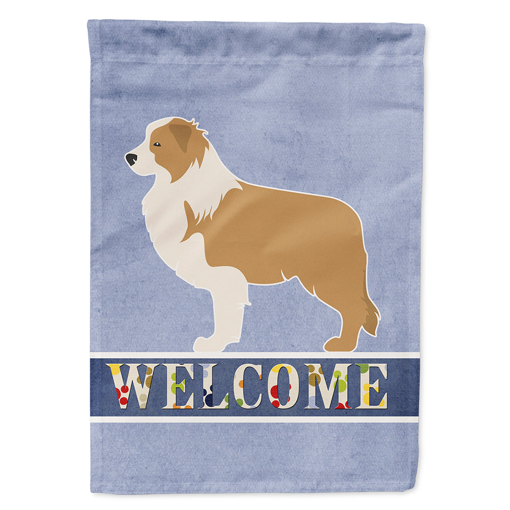 Red Border Collie Welcome House Flag 28x40 Porch Sleeve Pole Decorative Outside Yard Banner Artwork Wall Hanging, Polyester
