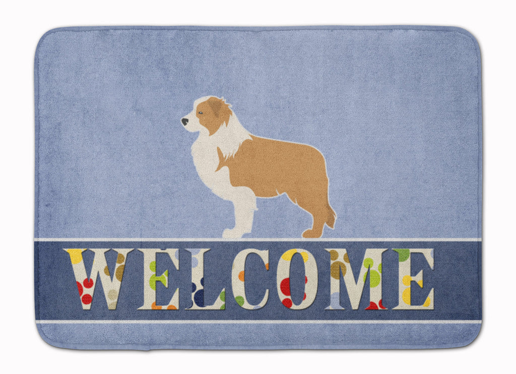 Red Border Collie Welcome Memory Foam Kitchen Mat Machine Washable Anti-Fatigue Cushion Comfort Bath or Kitchen Rug