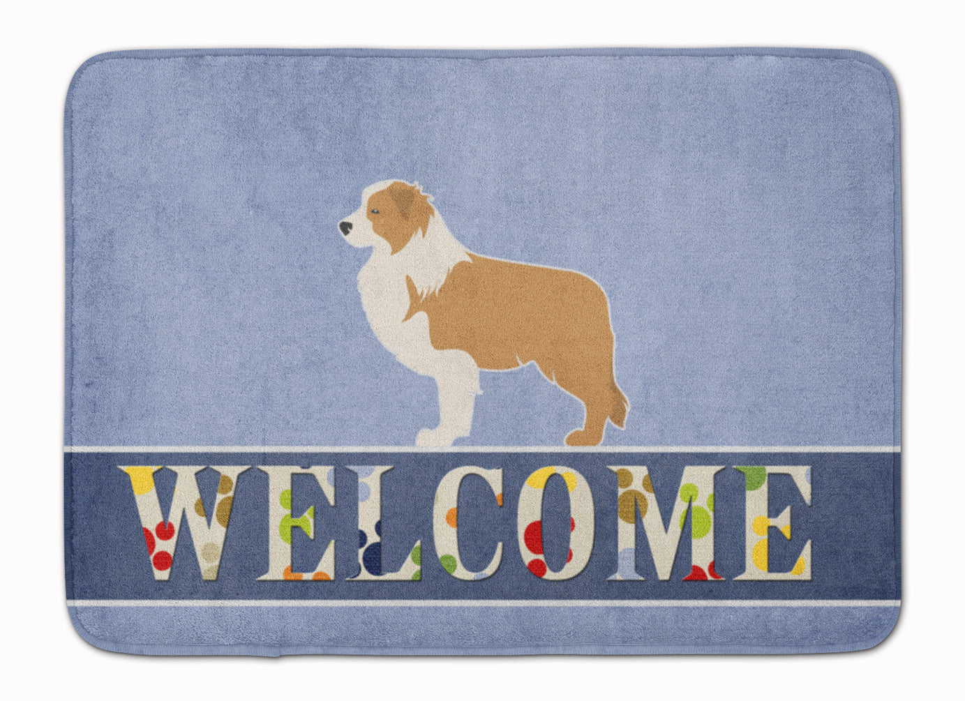 Red Border Collie Welcome Memory Foam Kitchen Mat Machine Washable Anti-Fatigue Cushion Comfort Bath or Kitchen Rug