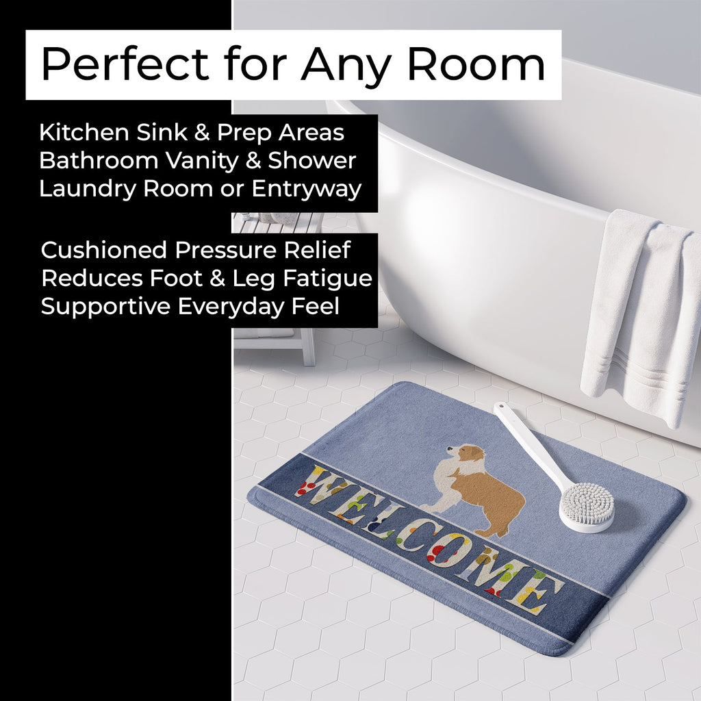 Red Border Collie Welcome Memory Foam Kitchen Mat Machine Washable Anti-Fatigue Cushion Comfort Bath or Kitchen Rug