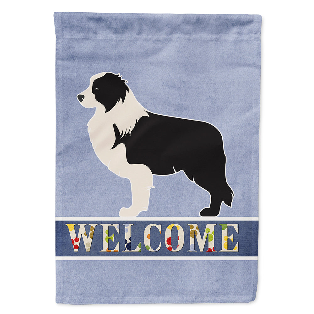 Black Border Collie Welcome House Flag 28x40 Porch Sleeve Pole Decorative Outside Yard Banner Artwork Wall Hanging, Polyester