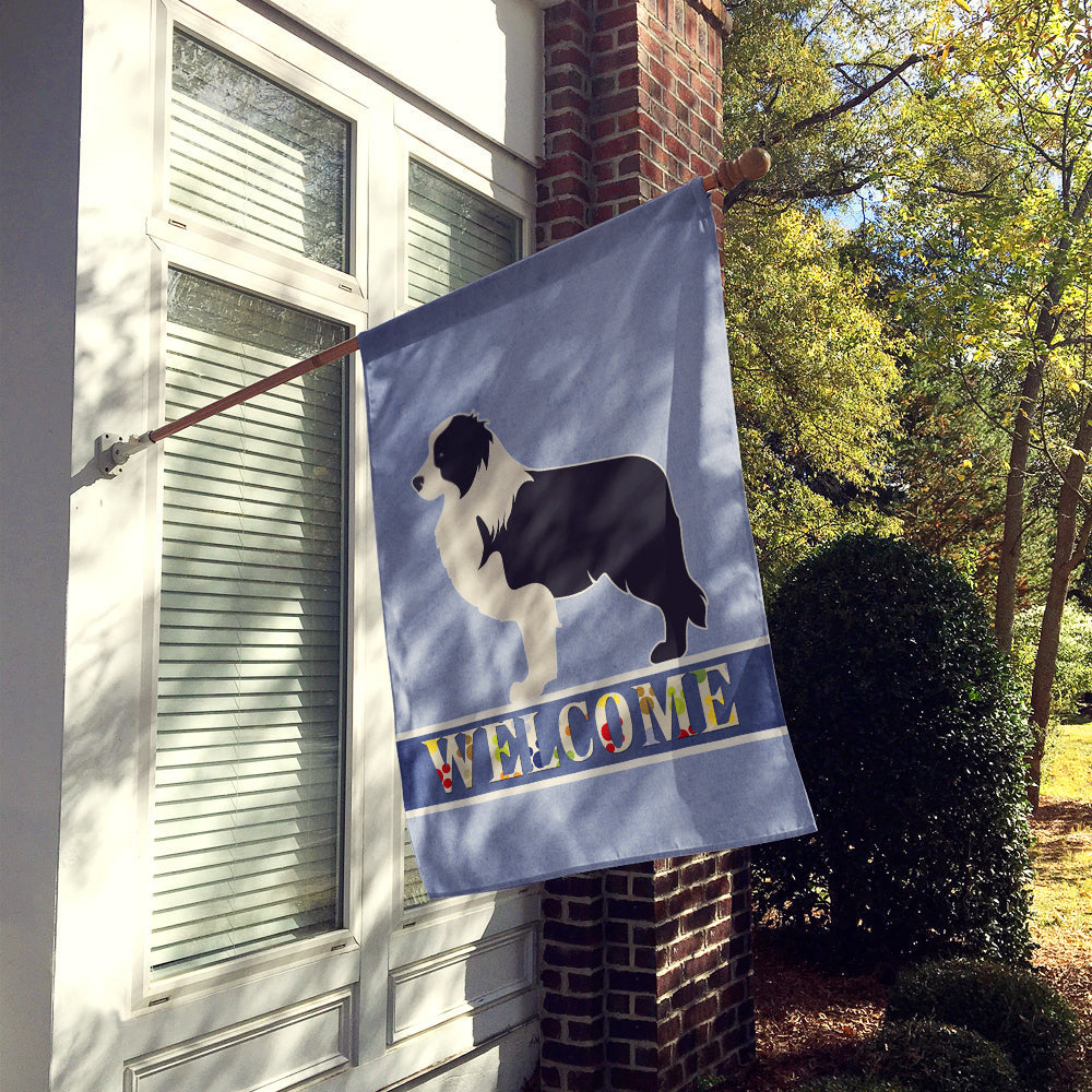 Black Border Collie Welcome House Flag 28x40 Porch Sleeve Pole Decorative Outside Yard Banner Artwork Wall Hanging, Polyester