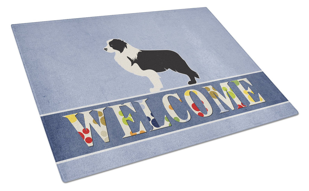 Black Border Collie Welcome Cutting Board Tempered Glass Kitchen Cutting Surface, Heat Resistant Chopping, Non-Slip Feet, Food Prep & Serving
