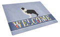 Black Border Collie Welcome Cutting Board Tempered Glass Kitchen Cutting Surface, Heat Resistant Chopping, Non-Slip Feet, Food Prep & Serving