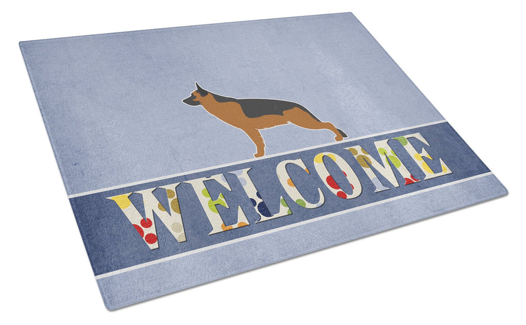 German Shepherd Welcome Cutting Board Tempered Glass Kitchen Cutting Surface, Heat Resistant Chopping, Non-Slip Feet, Food Prep & Serving