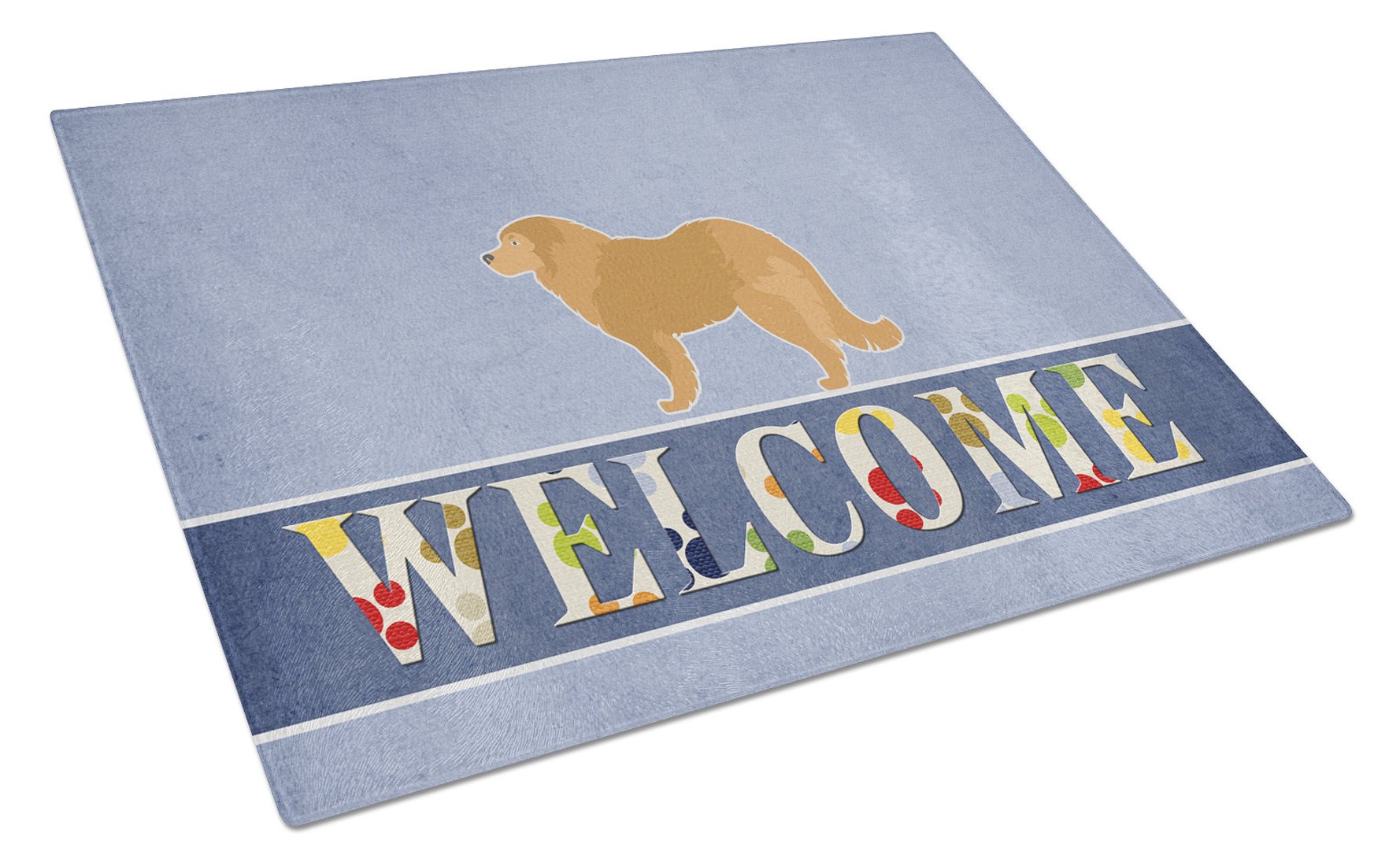 Caucasian Shepherd Dog Welcome Cutting Board Tempered Glass Kitchen Cutting Surface, Heat Resistant Chopping, Non-Slip Feet, Food Prep & Serving