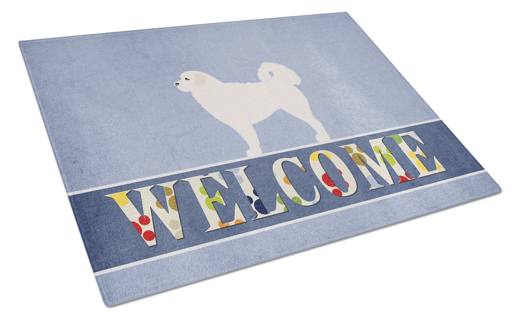 Polish Tatra Sheepdog Welcome Cutting Board Tempered Glass Kitchen Cutting Surface, Heat Resistant Chopping, Non-Slip Feet, Food Prep & Serving