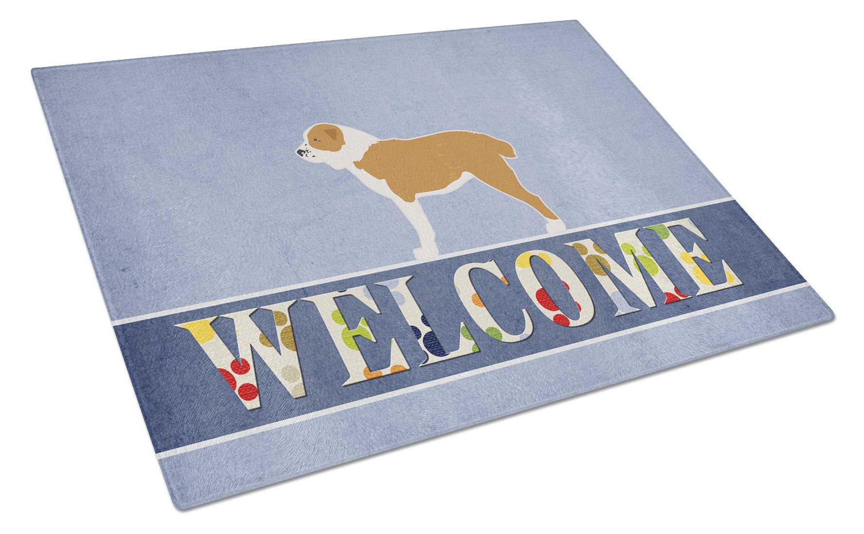 Central Asian Shepherd Dog Welcome Cutting Board Tempered Glass Kitchen Cutting Surface, Heat Resistant Chopping, Non-Slip Feet, Food Prep & Serving