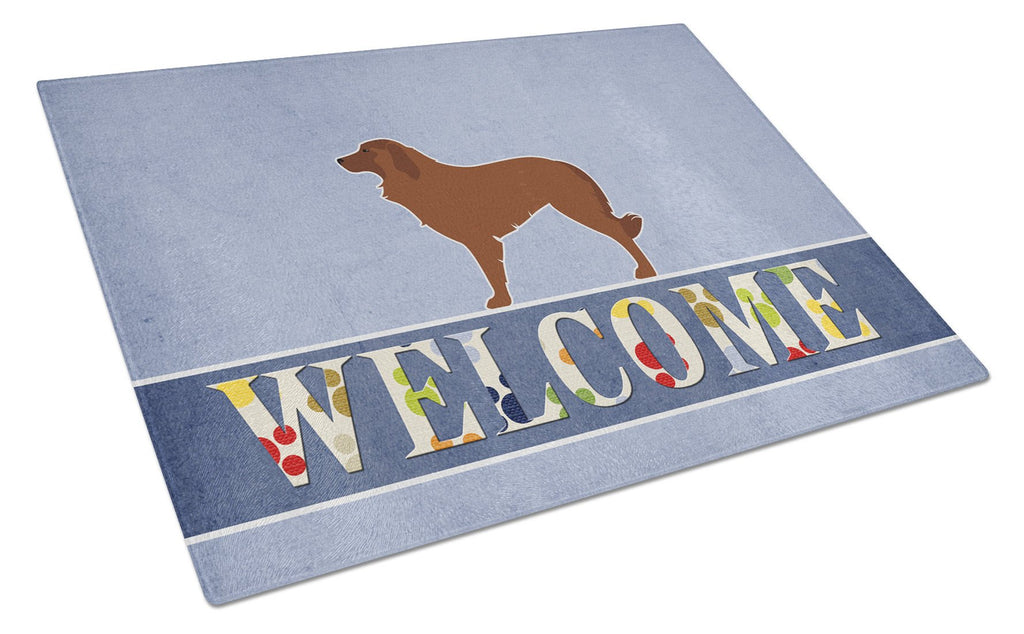 Portuguese Sheepdog Dog Welcome Cutting Board Tempered Glass Kitchen Cutting Surface, Heat Resistant Chopping, Non-Slip Feet, Food Prep & Serving