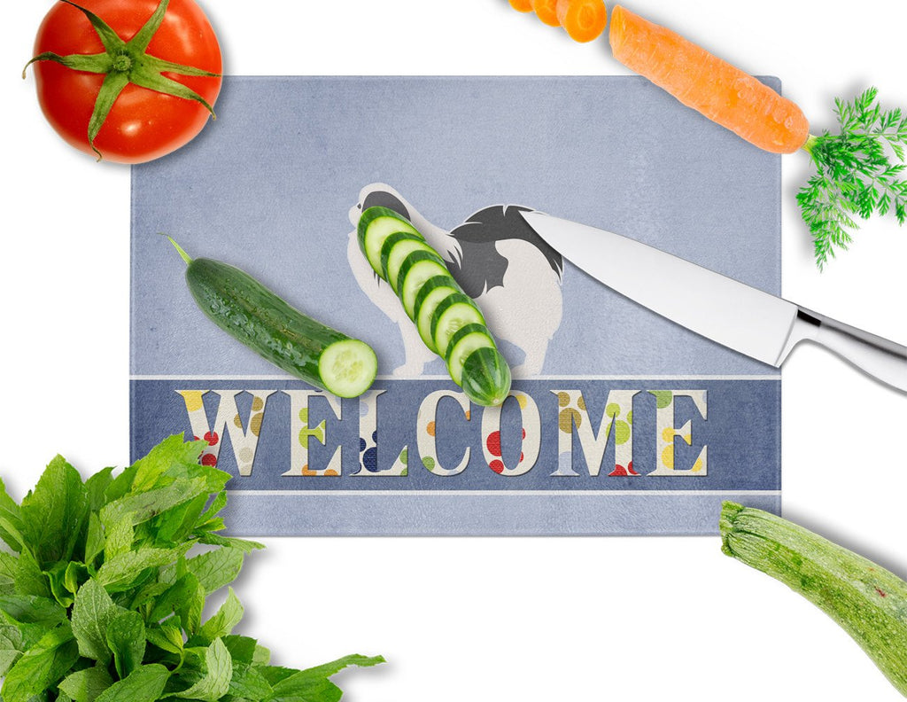 Japanese Chin Welcome Cutting Board Tempered Glass Kitchen Cutting Surface, Heat Resistant Chopping, Non-Slip Feet, Food Prep & Serving