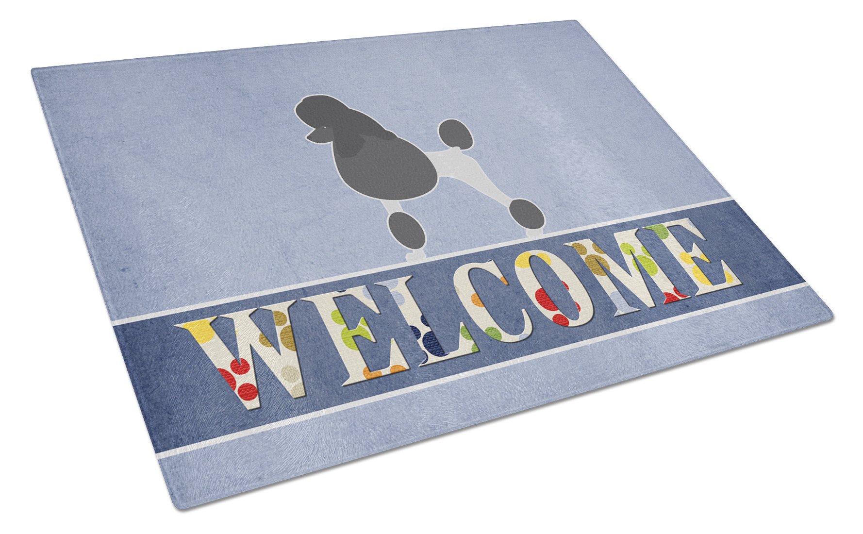 Poodle Welcome Cutting Board Tempered Glass Kitchen Cutting Surface, Heat Resistant Chopping, Non-Slip Feet, Food Prep & Serving