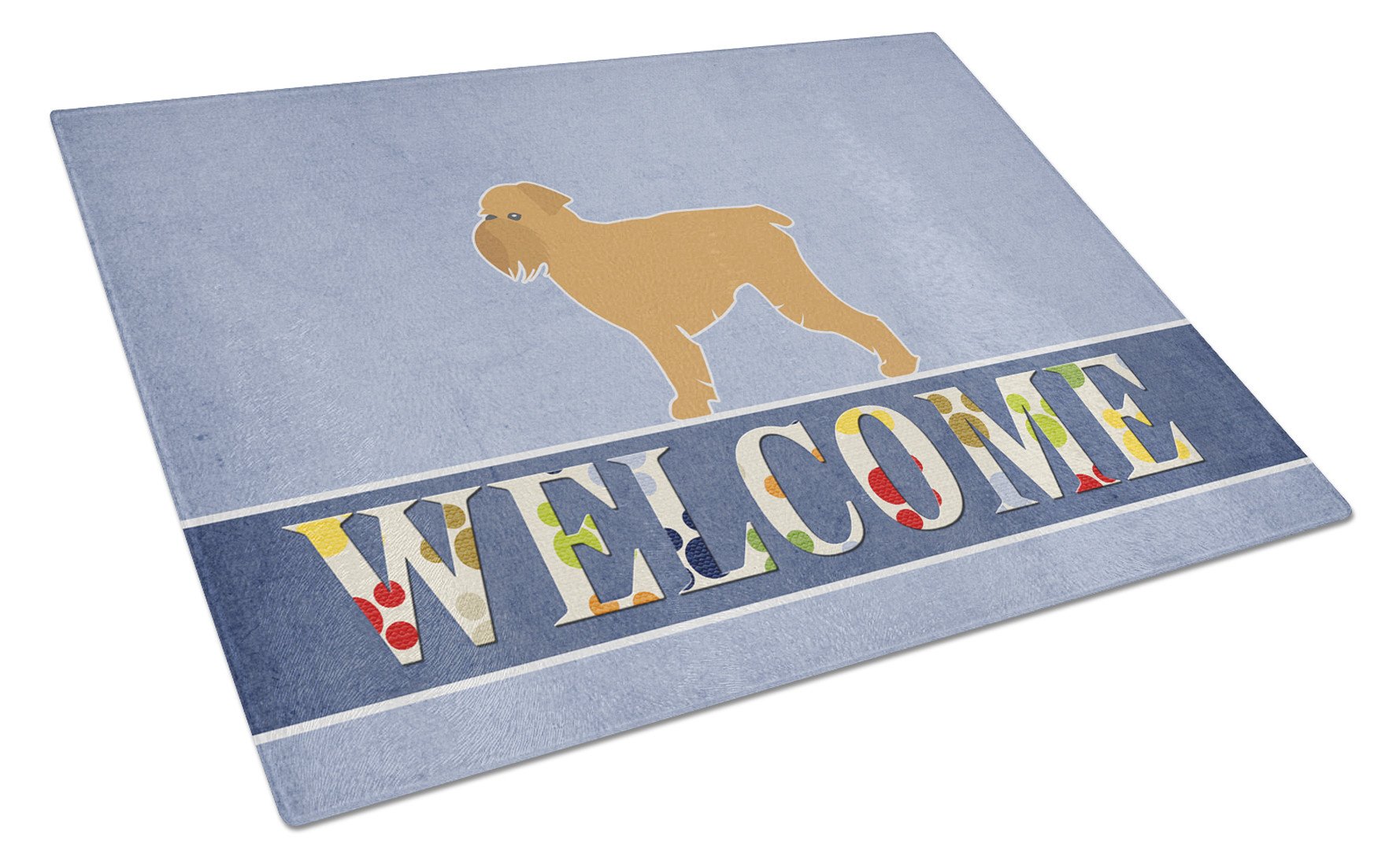 Brussels Griffon Welcome Cutting Board Tempered Glass Kitchen Cutting Surface, Heat Resistant Chopping, Non-Slip Feet, Food Prep & Serving