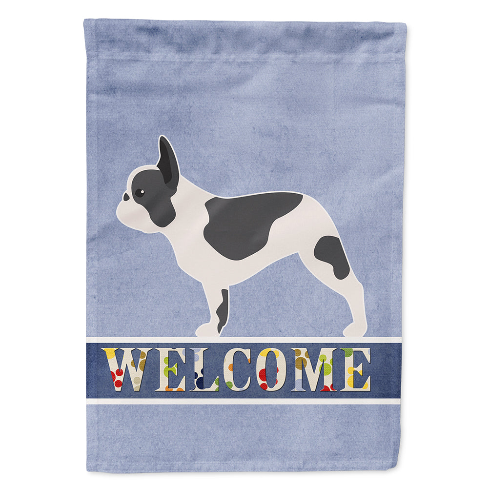French Bulldog Welcome House Flag 28x40 Porch Sleeve Pole Decorative Outside Yard Banner Artwork Wall Hanging, Polyester