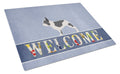 French Bulldog Welcome Cutting Board Tempered Glass Kitchen Cutting Surface, Heat Resistant Chopping, Non-Slip Feet, Food Prep & Serving