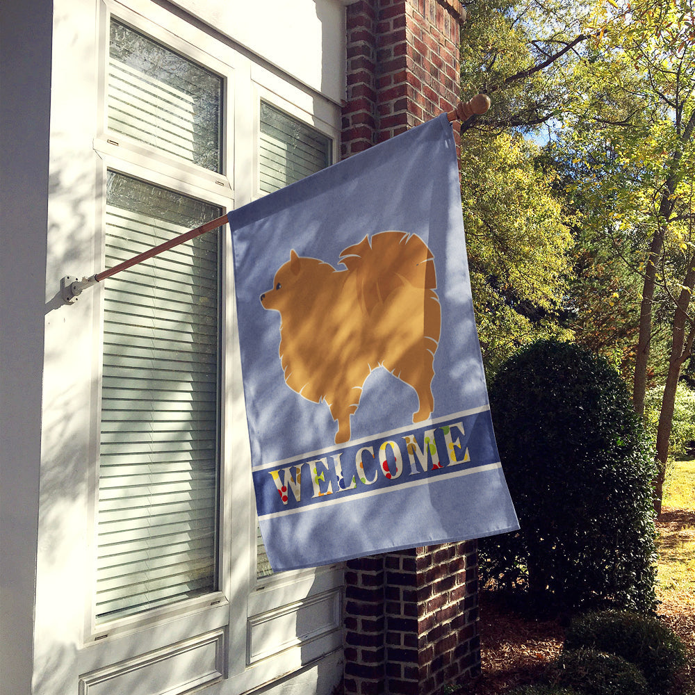 Pomeranian Welcome House Flag 28x40 Porch Sleeve Pole Decorative Outside Yard Banner Artwork Wall Hanging, Polyester
