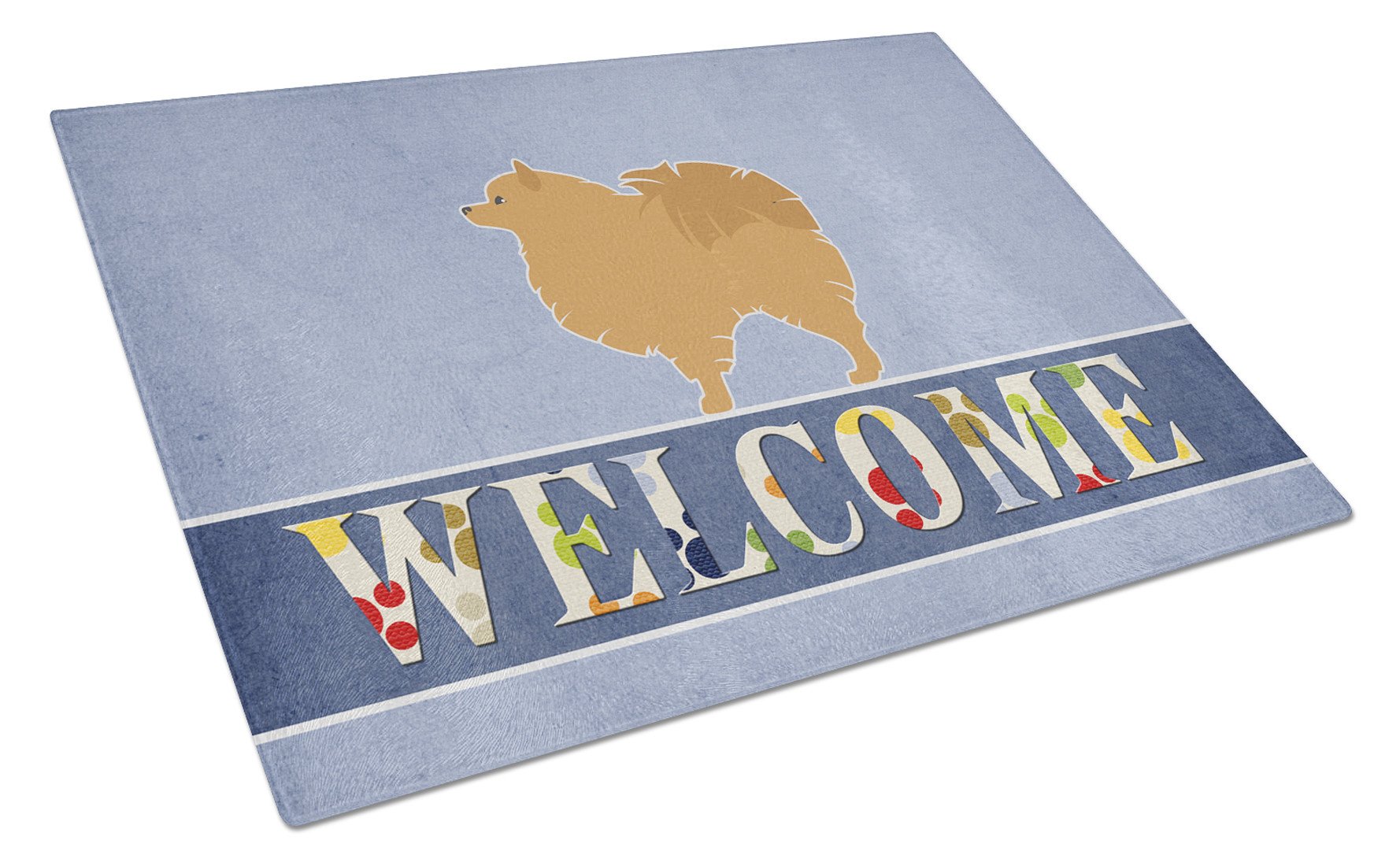 Pomeranian Welcome Cutting Board Tempered Glass Kitchen Cutting Surface, Heat Resistant Chopping, Non-Slip Feet, Food Prep & Serving