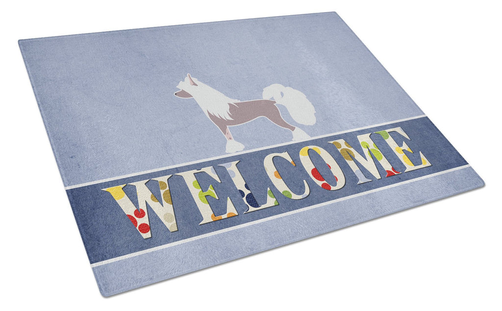 Chinese Crested Welcome Cutting Board Tempered Glass Kitchen Cutting Surface, Heat Resistant Chopping, Non-Slip Feet, Food Prep & Serving
