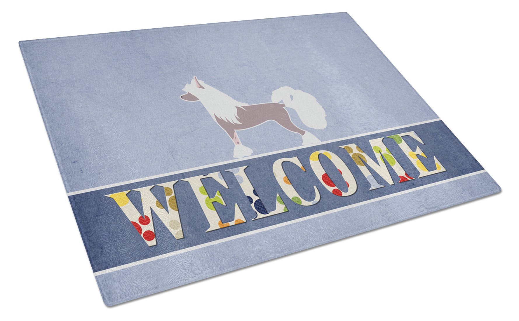 Chinese Crested Welcome Cutting Board Tempered Glass Kitchen Cutting Surface, Heat Resistant Chopping, Non-Slip Feet, Food Prep & Serving