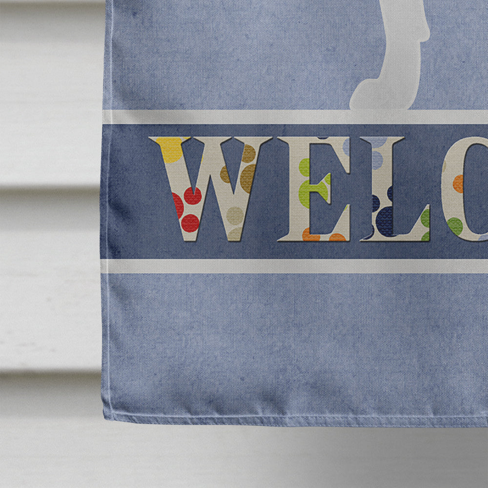 Boston Terrier Welcome House Flag 28x40 Porch Sleeve Pole Decorative Outside Yard Banner Artwork Wall Hanging, Polyester