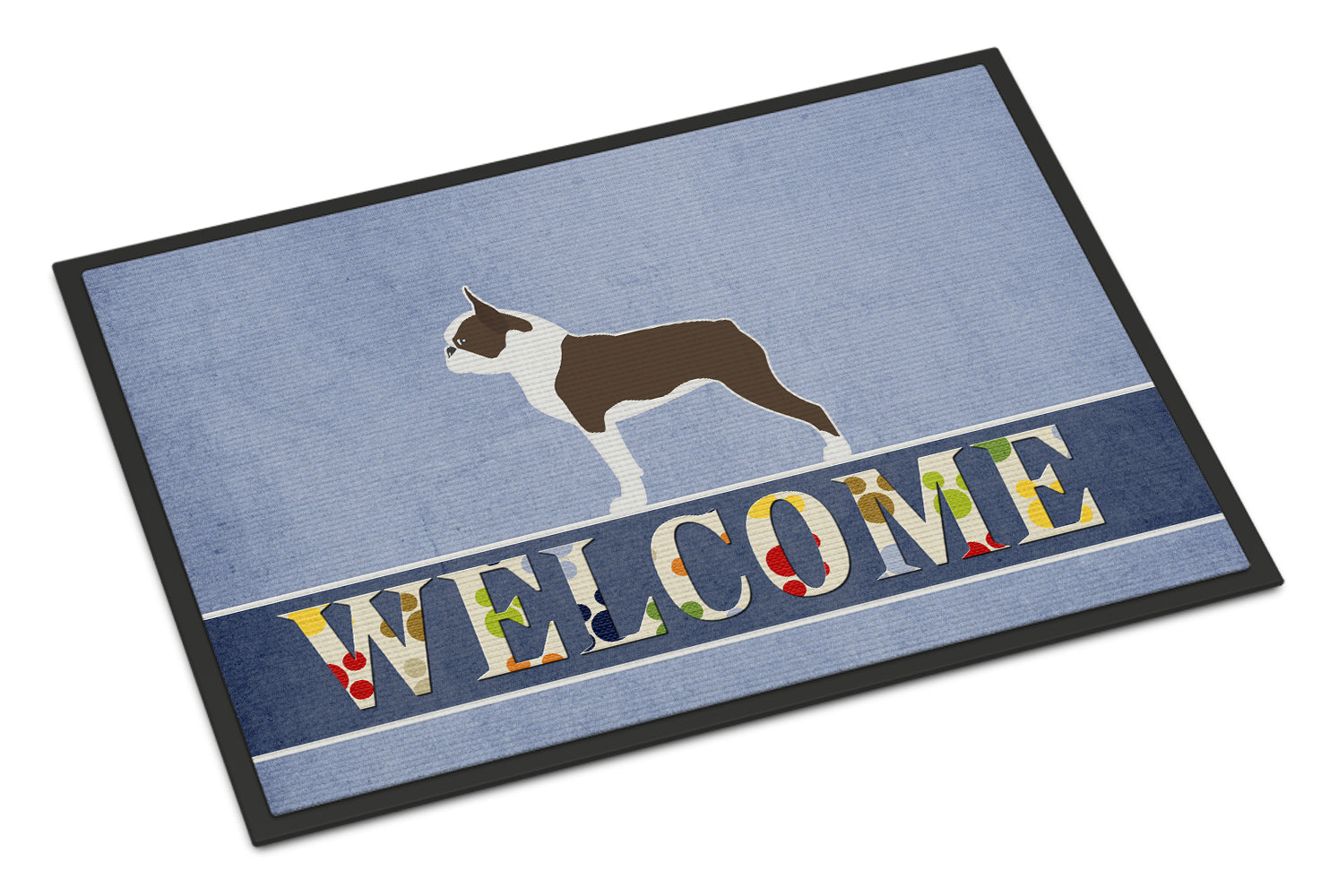 Boston Terrier Welcome Doormat Indoor Outdoor 24H X 36W Front Door Mat Rugs for Entryway, Non Slip Washable Low Pile,
