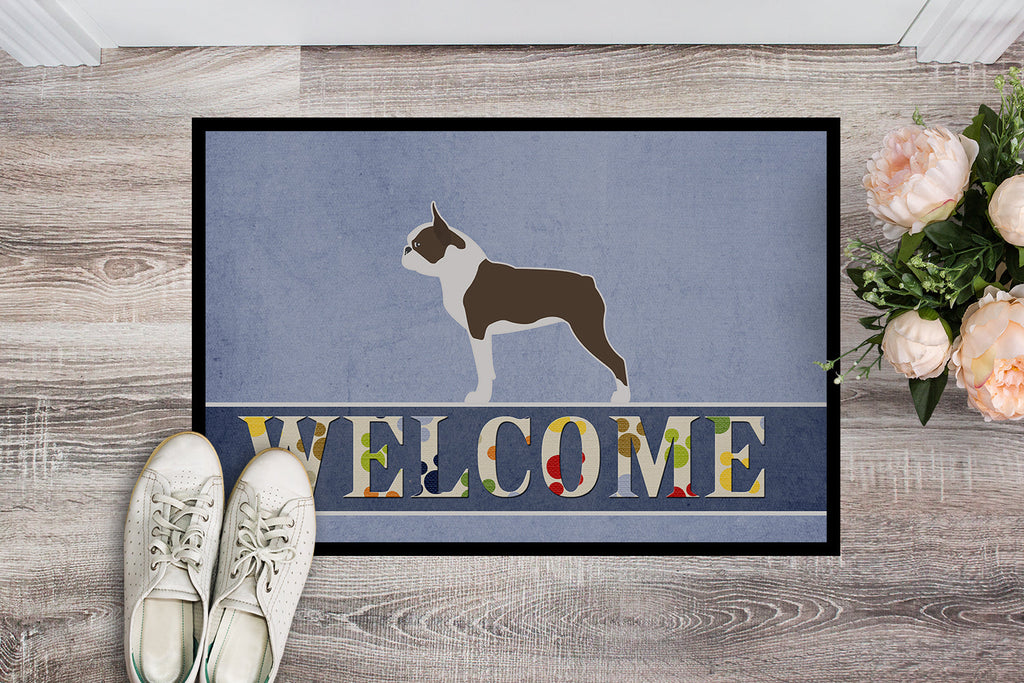 Boston Terrier Welcome Doormat Indoor Outdoor 24H X 36W Front Door Mat Rugs for Entryway, Non Slip Washable Low Pile,