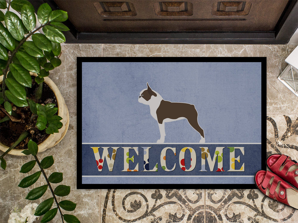 Boston Terrier Welcome Doormat Indoor Outdoor 24H X 36W Front Door Mat Rugs for Entryway, Non Slip Washable Low Pile,