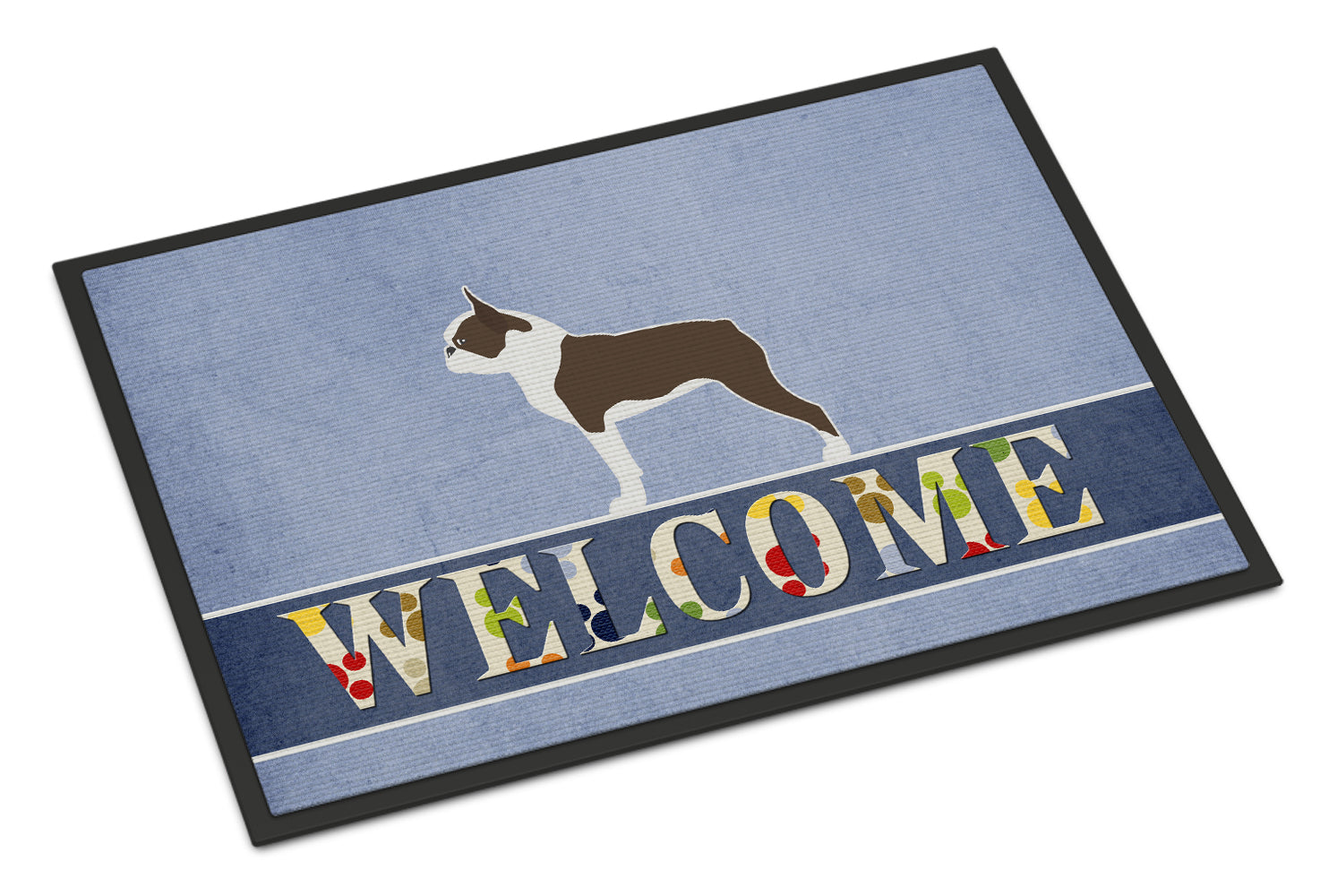 Boston Terrier Welcome Doormat Indoor Outdoor 18H X 27W Front Door Mat Rugs for Entryway, Non Slip Washable