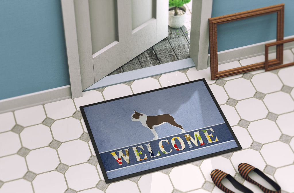 Boston Terrier Welcome Doormat Indoor Outdoor 18H X 27W Front Door Mat Rugs for Entryway, Non Slip Washable