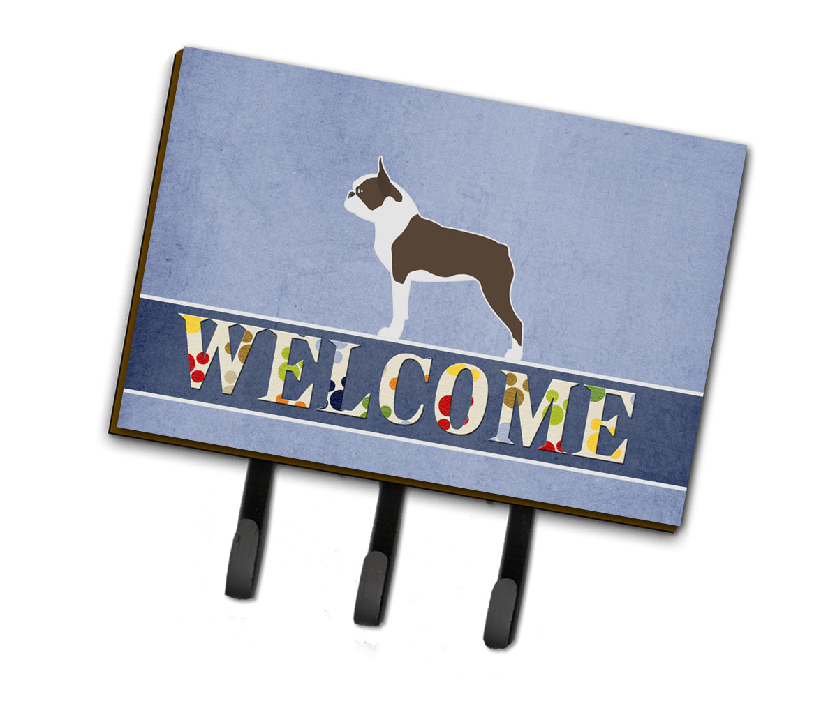 Boston Terrier Welcome Leash or Key Holder Wall Hooks, Coat Rack Wall Mount, for Hanging Keys, Towels, Aprons, Leashes