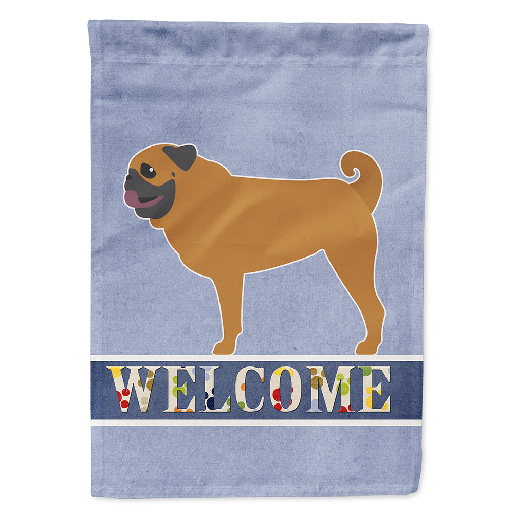 Pug Welcome House Flag 28x40 Porch Sleeve Pole Decorative Outside Yard Banner Artwork Wall Hanging, Polyester