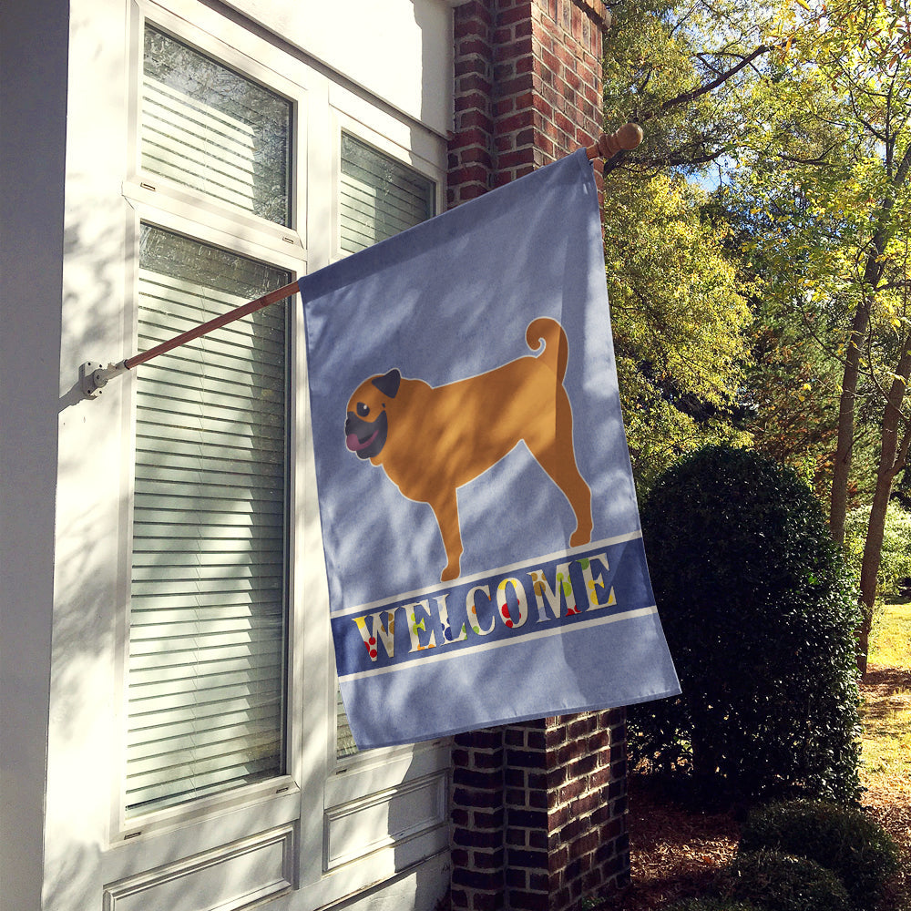 Pug Welcome House Flag 28x40 Porch Sleeve Pole Decorative Outside Yard Banner Artwork Wall Hanging, Polyester