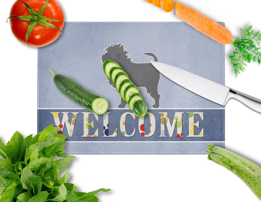 Affenpinscher Welcome Cutting Board Tempered Glass Kitchen Cutting Surface, Heat Resistant Chopping, Non-Slip Feet, Food Prep & Serving