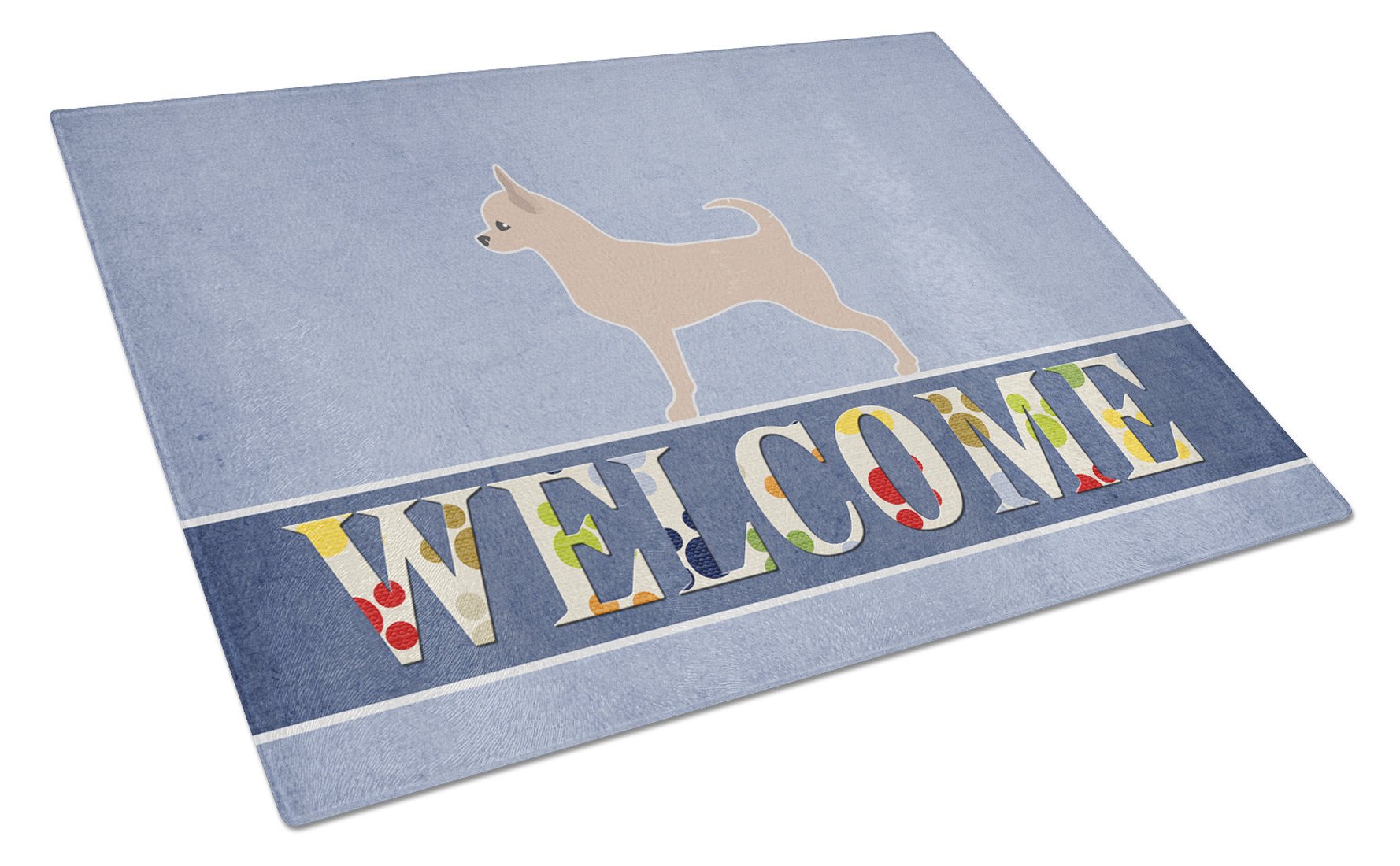 Chihuahua Welcome Cutting Board Tempered Glass Kitchen Cutting Surface, Heat Resistant Chopping, Non-Slip Feet, Food Prep & Serving