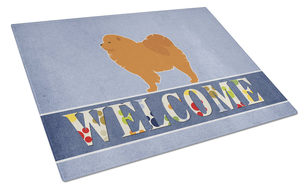 Chow Chow Welcome Cutting Board Tempered Glass Kitchen Cutting Surface, Heat Resistant Chopping, Non-Slip Feet, Food Prep & Serving