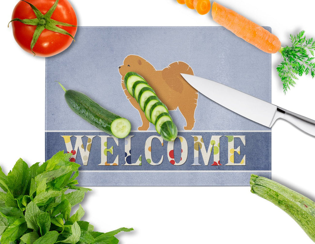Chow Chow Welcome Cutting Board Tempered Glass Kitchen Cutting Surface, Heat Resistant Chopping, Non-Slip Feet, Food Prep & Serving