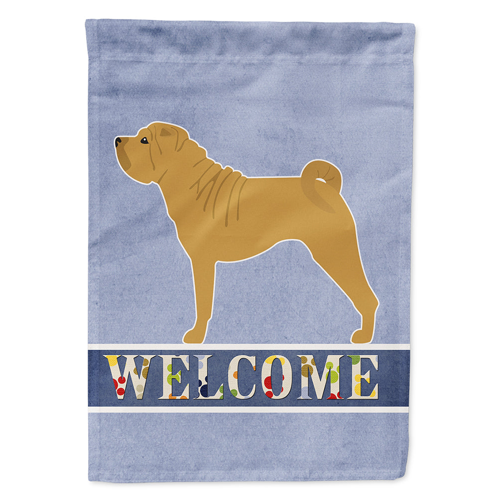 Shar Pei Merry Welcome House Flag 28x40 Porch Sleeve Pole Decorative Outside Yard Banner Artwork Wall Hanging, Polyester
