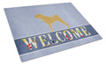 Shar Pei Merry Welcome Cutting Board Tempered Glass Kitchen Cutting Surface, Heat Resistant Chopping, Non-Slip Feet, Food Prep & Serving