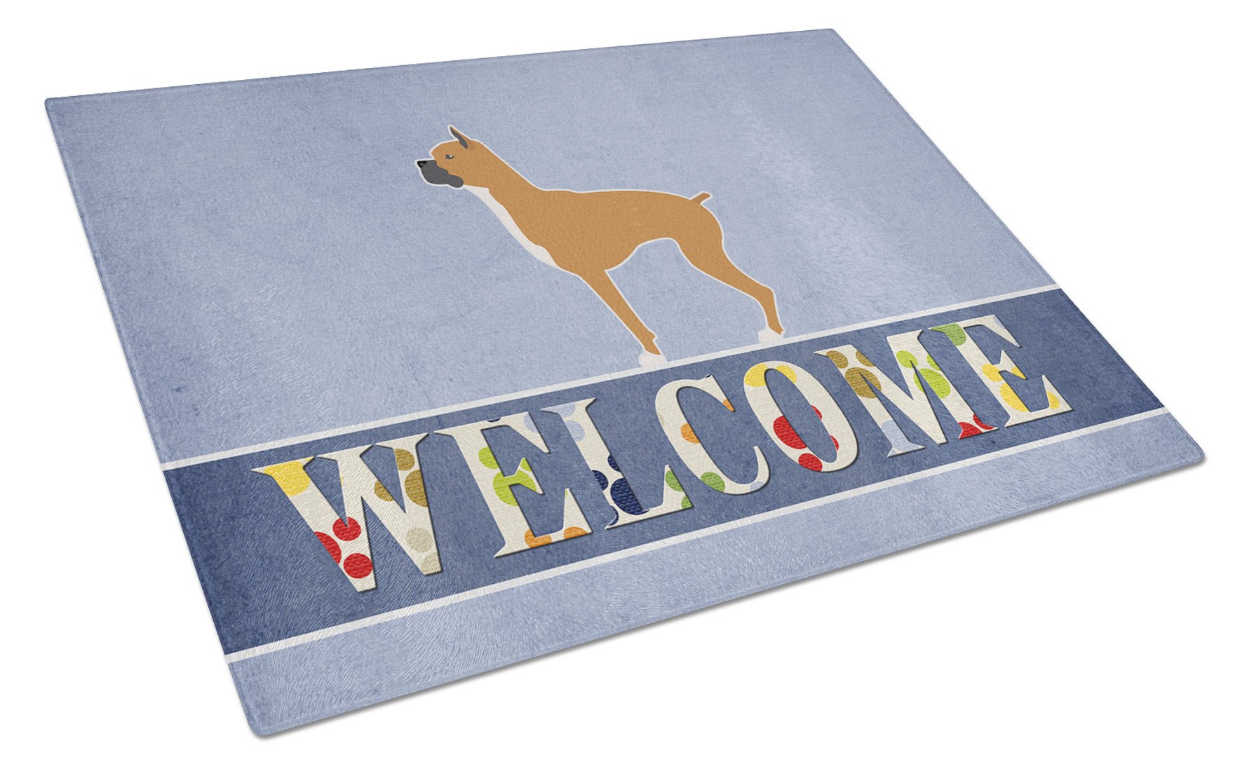 Boxer Welcome Cutting Board Tempered Glass Kitchen Cutting Surface, Heat Resistant Chopping, Non-Slip Feet, Food Prep & Serving